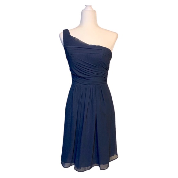 Bill Levkoff One Shoulder Navy Short Dress Size 4 - Picture 1 of 7